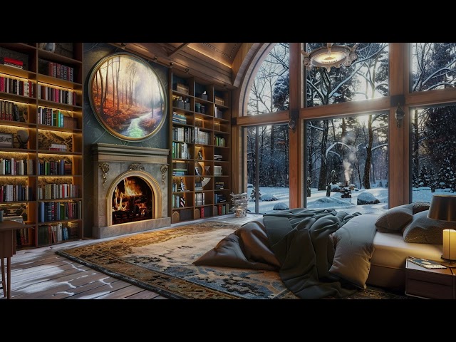 Cozy Winter Ambience - Relaxing Sounds Fireplace & Snow for Sleep & Relaxation