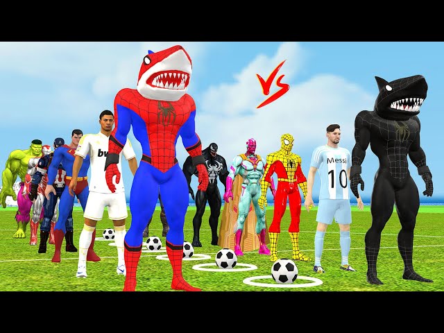 Siêu nhân người nhện soccer challenge vs shark Spider man roblox vs Superheroes Hulk vs venom, messi