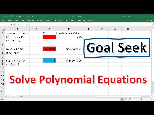 Solving Polynomial Equations Using Goal Seek In Excel