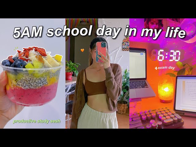 5AM productive school day in my life *study vlog, what I eat in a day, exams*