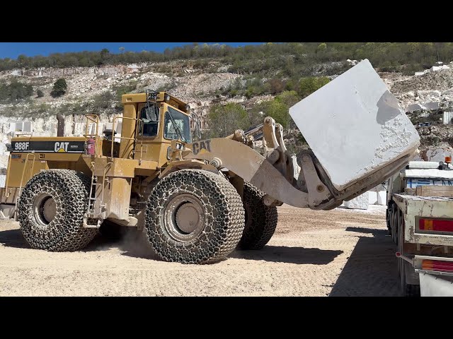 Caterpillar 988F Wheel Loader Loading Marble Blocks On Trucks - Danae Marble Quarry