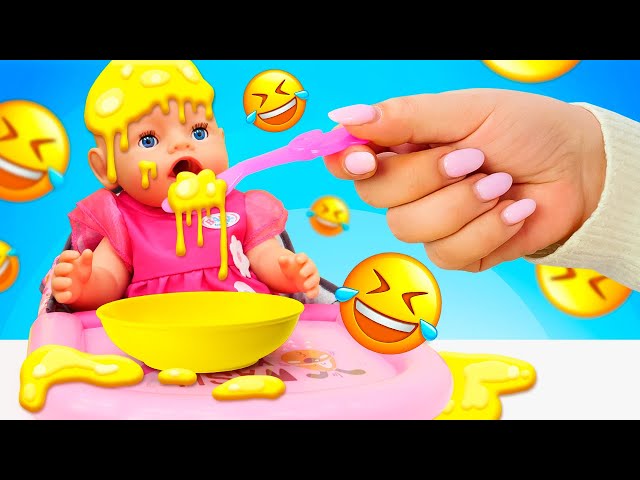 Good morning, baby doll! Baby born doll’s morning routine. Cooking toy food. Feeding dolls with toys
