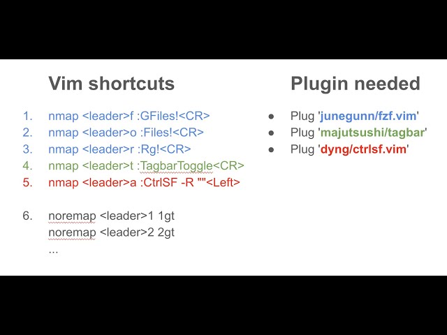 6 useful vim shortcuts for programmers, 3 vim plugins needed: fzf tagbar ctrlsf