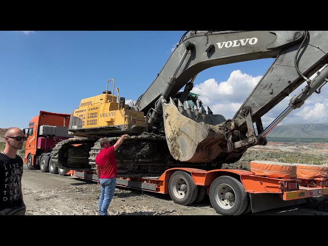 Transporting On Site The Volvo EC700CL & Cat 385C Excavators - Sotiriadis/Labrianidis Mining - 4K