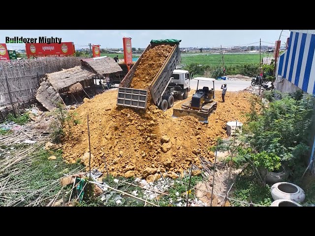 New Project! Processing Filling Up The Land Long, Bulldozer Push Soil & Stone, Dump Truck