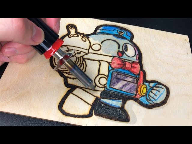 Brawl Stars Lou Pyrography Art with Colour Pencils