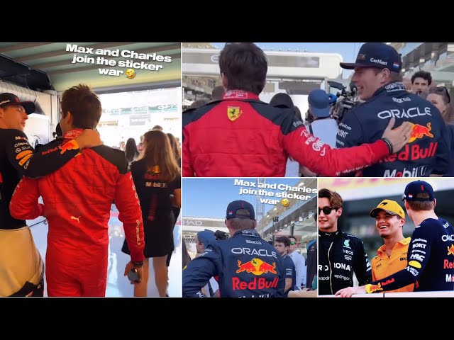 Max Verstappen pasting Redbull stickers on Charles Leclerc & Lando Norris in Driver's Parade | BTS