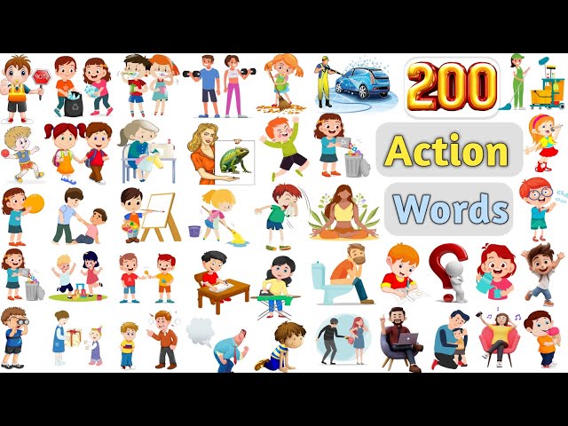 Action Words Vocabulary ll 200 Action Words, Verbs Name In English With Pictures ll Action Verbs