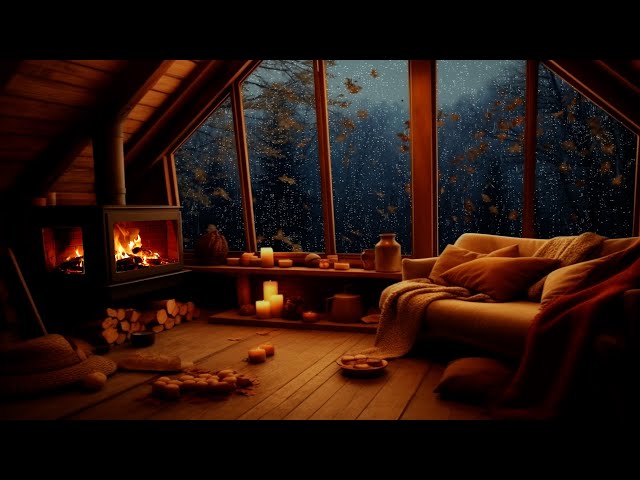 Rain & Crackling Fire at Night in the Middle of the Forest - Cozy Hut Ambience to Relax or Sleep