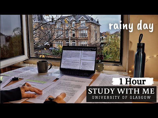 1 HOUR STUDY WITH ME on a RAINY DAY | Background noise, Gentle Rain, real-time, no music, no break