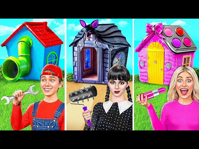 Wednesday vs Barbie One Colored House Challenge | Funny Moments by TeenDO Challenge