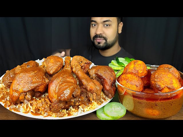 SPICY DESI STYLE CHICKEN CURRY, EGG CURRY, SALAD, CHILI, GRAVY, RICE MUKBANG EATING SHOW | BIG BITES