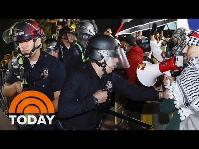 Police clash with UCLA protesters as officers storm encampment