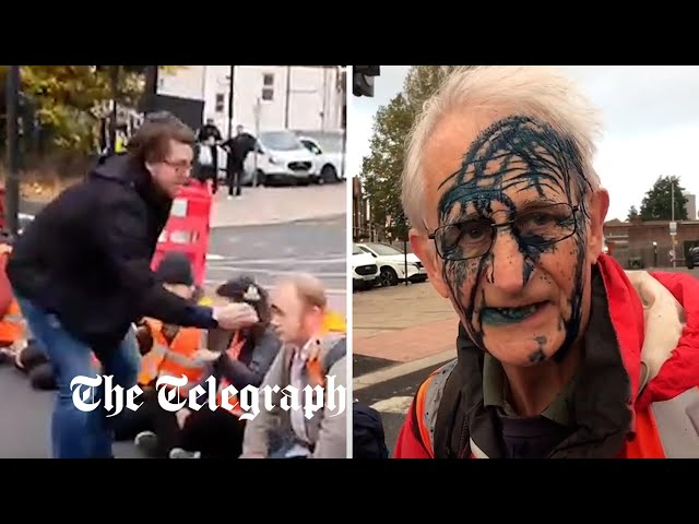 Insulate Britain protesters sprayed with ink as they block roads into London