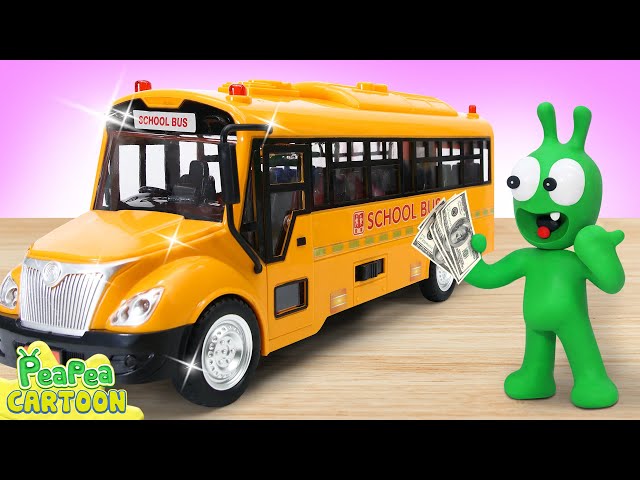 Wheels On The Bus - Pea Pea Playing with School Bus - Kid Learning - PeaPea Cartoon