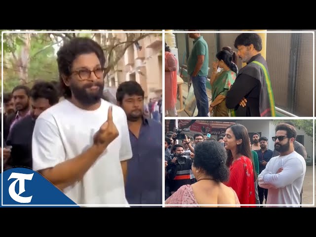 Film personalities Allu Arjun, Chiranjeevi cast their vote in Telangana polling