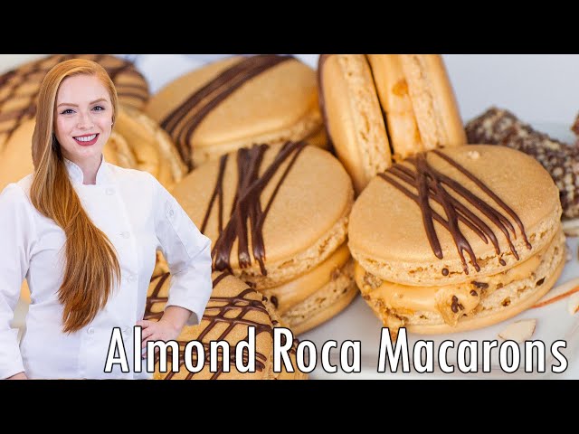 AMAZING Almond Roca Macarons Recipe - with Salted Caramel Filling & Crushed Toffee!!