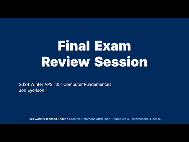 "Final Exam Review Session" Introductory C Programming for ECE at University of Toronto