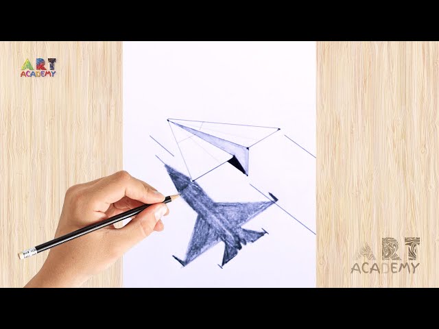 3D drawing of a paper airplane with the shadow of a warplane