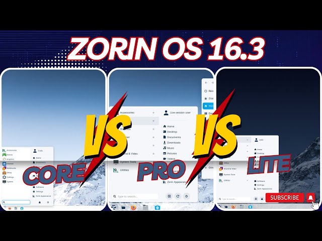 Zorin OS 16.3 (Core VS Pro VS Lite) (RAM Consumption)