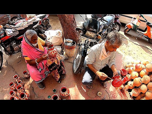 Hardworking Old Couple Live Painting in the Street | Selling 50₹ Pots