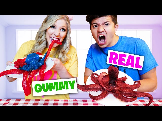 Real vs Gummy Food Bite, Lick, Nothing Challenge!