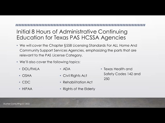PAS Specific TX HHS Approved 8 Hour CE Course Intro