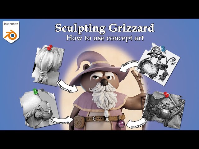 Blender Timelapse - How to use concept art - Grizzard sculpt