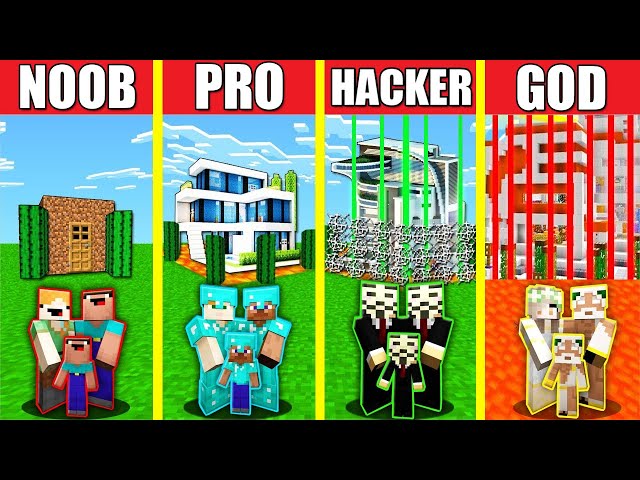 Minecraft Battle: SECURE HOUSE BUILD CHALLENGE - NOOB vs PRO vs HACKER vs GOD Animation SAFEST BASE