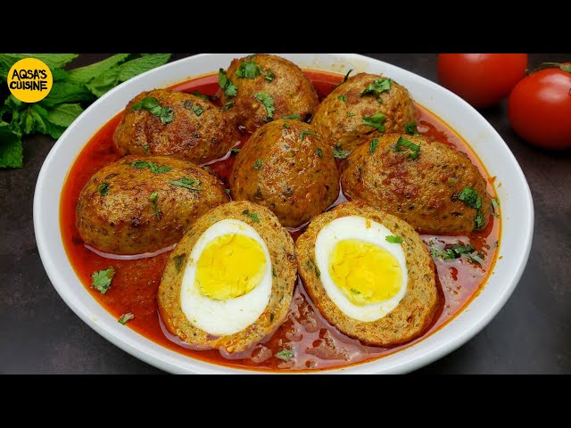 Nargisi Kofta Recipe by Aqsa's Cuisine, Egg Stuffed Meatballs Curry, Koftay Ka Salan, Kofta Recipe
