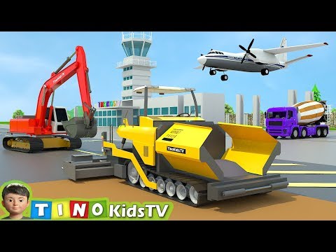 Asphalt Paver & Construction Trucks for Kids  | Airport Construction for Children