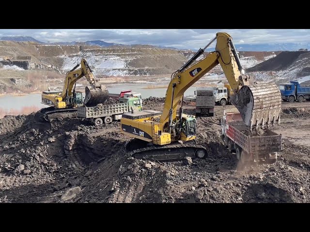 Two Caterpillar 385C Excavators Loading Mercedes & MAN Trucks - Sotiriadis/Labrianidis Mining Works