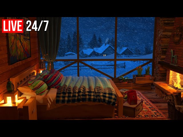 🔴 Deep Sleep with Blizzard and Fireplace Sounds | Cozy Winter Ambience and Howling Wind - Live 24/7