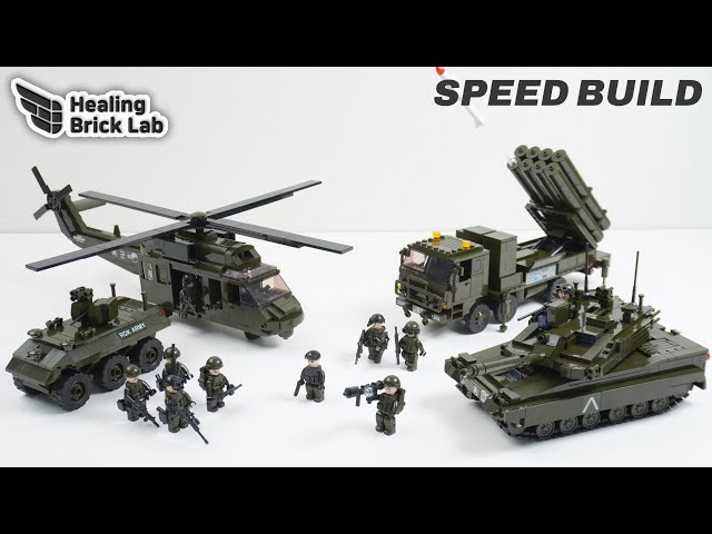 Military Brick Sets of Army, Tank,  Helicopter, Missile Speed Build