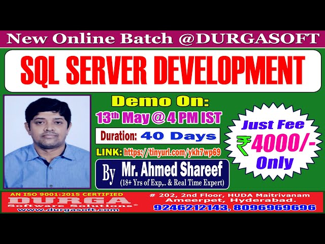 SQL SERVER DEVELOPMENT Online Training @ DURGASOFT