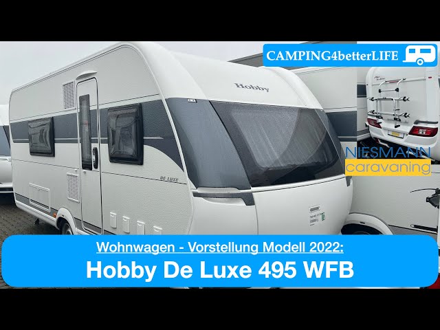 Camping Vorstellung Wohnwagen: Hobby De Luxe 495 WFB - Modell 2022 Grundriss mit Heckbad