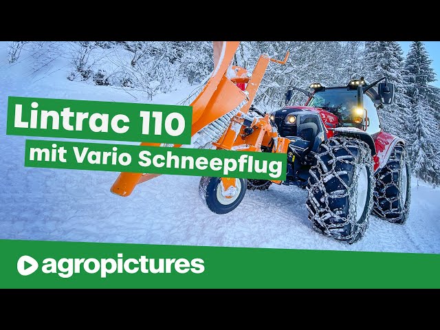 Schneeräumung mit Vario Schneepflug am Lindner Lintrac 110 | Traktortechnik im Winterdienst