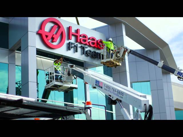 Installation of Haas F1 Team Sign