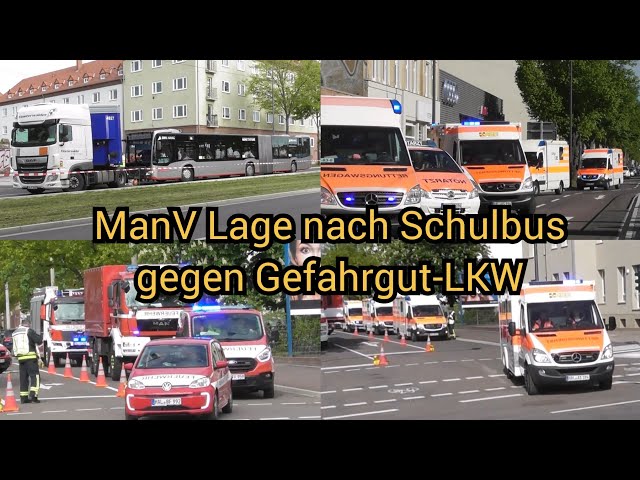 Schulbus Unfall mit Gefahrgut-LKW - MANV-Lage! Einsatzfahrten in Halle(Saale) - 400 Einsatzkräfte