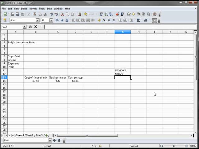6 -  LibreOffice Calc, OpenOffice Calc, Excel Tutorial --  Lemonade Stand Arithmetic