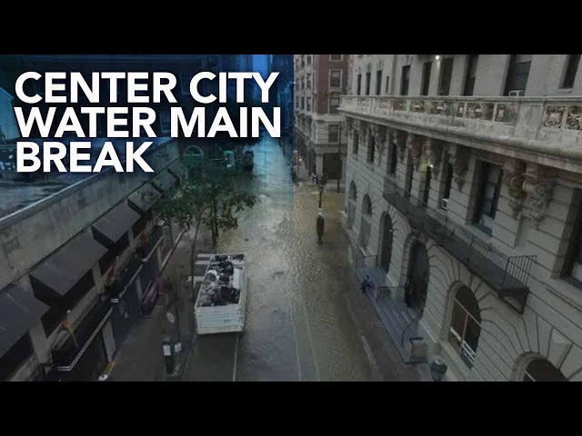 Massive water main break in Center City Philadelphia | Drone video