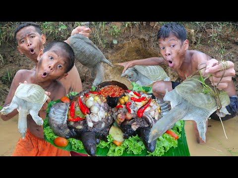 Turtle, cooking eating delicious | Primitive technology