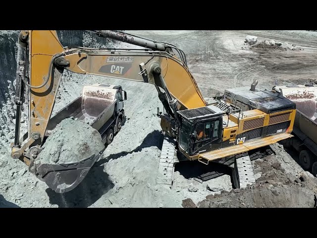 Caterpillar 390D Excavator Loading Trucks For Three Hours - Mega Machines Movie