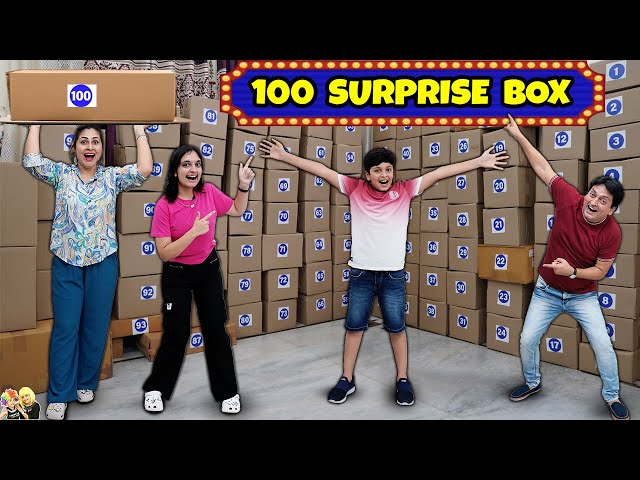 100 SURPRISE BOX | Family Comedy Challenge | Unboxing 100 boxes | Aayu and Pihu Show
