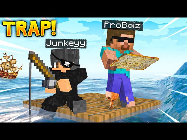 Surviving the PIRATE OCEAN on a RAFT in Minecraft