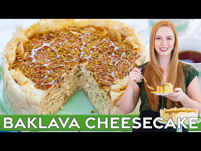 Pistachio Honey Baklava Cheesecake Recipe | Perfect for the holidays!