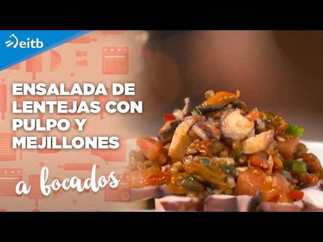 A BOCADOS: Ensalada de lentejas con pulpo y mejillones + Tarta de queso con amarenas