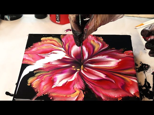 Gorgeous First Acrylic Pour FLOWER Dip Painting! Pink and Gold