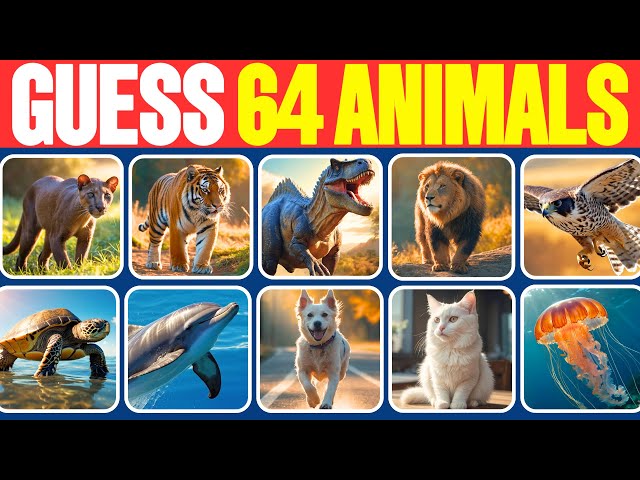 Guess The Animals in 3 Seconds 🐶🐈🐯| 64 Animals Quiz | Easy, Medium, Hard, Impossible