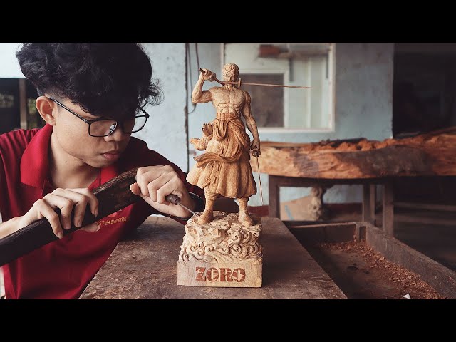 How to Carve ZORO - One Piece - wood carving timelapse